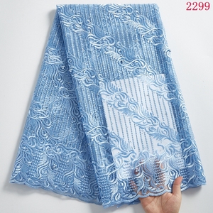 Tissus en Dentelle Bon Marché 5 Yards Tissu en Dentelle Nette <span class=keywords><strong>Français</strong></span> Africain avec Perles et Pierres Tissus de Mariée Nigériens pour Femmes 2299 - Product Image 2