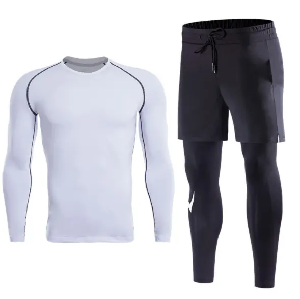 2024 gran oferta ropa activa negro logotipo personalizado entrenamiento deportivo para hombres correr manga larga fitness gimnasio ropa Conjunto de camiseta