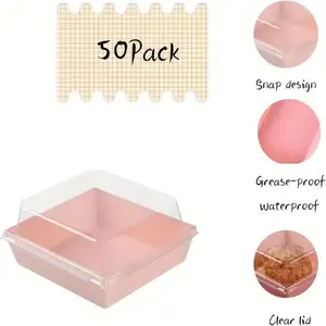 Cooked Food Boxes Transparent Cover Pink Greaseproof Kraft Paper Dessert Box Bakery Paper Cake Container