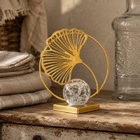 Ornement en métal nordique en forme de boule de cristal, feuille et fleur, décoration de table pour la maison, le salon, le bureau