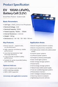 แบตเตอรี่เซลล์ลิเธียมไอออนแบบแท่งปริซึม 100AH 3.2V 100AH EV REPT GREATPOWER CALB CORNEX GOTION LISHEN HITHIUM - Product Image 3