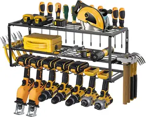 Organizador resistente para garagem, prateleira metálica para garagem com 7 suportes de broca, organizadores de caixa de ferramentas amoowis e montagem na parede
