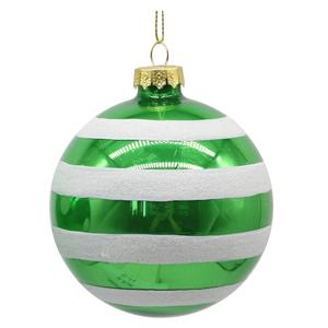 Boule de verre verte avec rayures blanches, diamètre 8 cm - Product Image 1