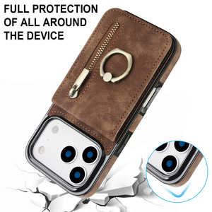 Étui <span class=keywords><strong>de</strong></span> téléphone vintage en cuir avec porte-bague pour iPhone 17 Air 16 15 14 13 12 11 Pro Max, portefeuille RFID bloquant avec fermeture éclair pour cartes, coque mobile - Product Image 6