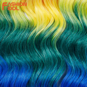 FASHION IDOL 24 英寸 300 克 高温纤维合成发 水波纹 深波纹 扭曲钩针接发 彩虹色 - Product Image 5