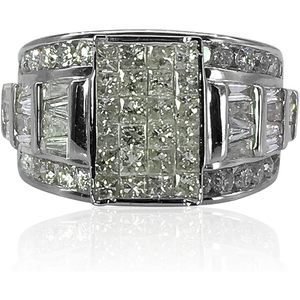 Anillo de Diamantes Ornaatis en Oro Blanco de 14k, Corte Princesa, Engaste Invisible, Diamantes Redondos Brillantes y Baguette, Talla 7.5 - Product Image 1