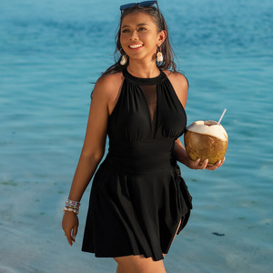 BOKIM Traje de baño de una pieza para mujer, de verano, de secado rápido, con cuello halter, cintura delgada, transpirable, liso, con curvas, tallas grandes 5XL, ropa de playa - Product Image 4