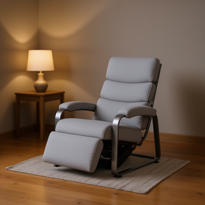 Fauteuil inclinable de massage gris, revêtement en tissu, structure métallique, inclinaison électrique, télécommande, mobilier contemporain pour salon - Product Image 2
