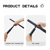 Raclette télescopique en silicone à long manche pour le nettoyage des fenêtres et des sols de salle de bain, lame souple en silicone, vente en gros