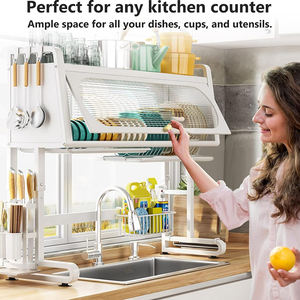 <span class=keywords><strong>Scolapiatti</strong></span> Espandibile Rimovibile da Posizionare Sopra il Lavello, Grande <span class=keywords><strong>Scolapiatti</strong></span> Fai-da-Te in Acciaio Inox con Copertura in <span class=keywords><strong>Vetro</strong></span> - Product Image 6