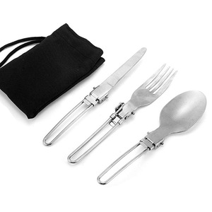 Folding 430 Stainless Steel Knife Fork Spoon 3-Piece Camping Tableware <b>Set</b> with Polished Surface Portable Outdoor Storage Bag - Product Image 2