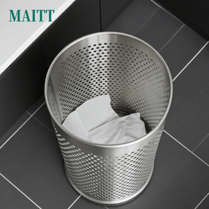 Perforated trash can, <b>mesh</b> wastepaper <b>basket</b>, stainless steel hollow sanitary bin, bathroom/sauna trash can with holes - Product Image 1