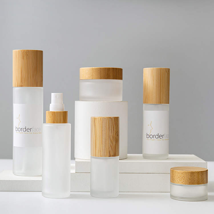 Kosmetik verpackung Bambus deckel 120ML 150ML Leerer Zylinder Frosted Skin  Care Set Lotion Glasflasche Kosmetik| Alibaba.com