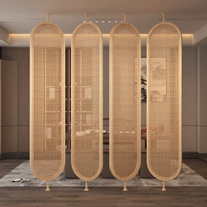 Paravento Girevole in Legno Massello e Rattan, Design Minimalista Moderno in Stile Giapponese, Artigianato in Legno su Misura per Soggiorno - Product Image 3
