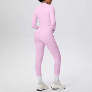 YIYI Ensemble de yoga 3 pièces à séchage rapide pour femme, col montant, manches longues, tenue de yoga asymétrique à une épaule, taille haute, contrôle du ventre, tenue de sport - Product Image 6