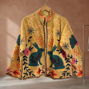 Wholesale Handmade Velvet Rabbit Embroidered Jacket <b>Women</b> Boho Winter Short <b>Coat</b> Cute Animal Floral Motif Vintage Ethnic Casual - Product Image 6
