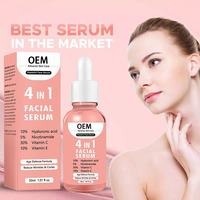 OEM/ODM Essence liquide anti-âge blanchissante 4-en-1, contient 30% de vitamine C, 5% de nicotinamide et 10% de vitamine E pour les soins du visage