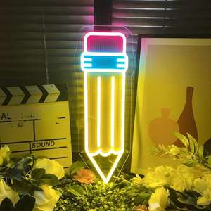 Règle lumineuse LED néon pour enfants, papeterie d'anniversaire, décoration murale pour salle de classe et dortoir, enseigne lumineuse néon en forme de crayon - Product Image 4