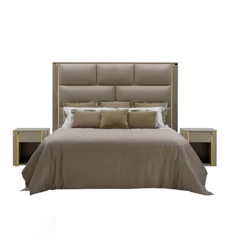 Muebles de dormitorio modernos de lujo italiano Cama de cuero barata