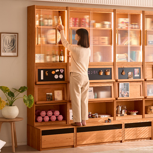 <b>Solid</b> <b>Wood</b> Cherry <b>Wood</b> Combination <b>Bookcase</b> Modular Storage For Living Room Adult Use With Back Panel - Product Image 2
