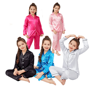 Pijama de Seda Personalizable para <span class=keywords><strong>Niñas</strong></span>, Manga Larga, Cuello Solapa, Ropa de Dormir Infantil con Bolsillo - Product Image 4