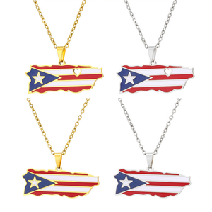 Stock Acier Inoxydable Porto Rico <span class=keywords><strong>Carte</strong></span> Pendentif Collier pour Femme Fille Portoricaine - Product Image 2
