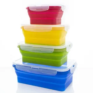 Hot selling wholesale 500ml 800ml 1200ml collapsible silicone lunch box logo silicone container