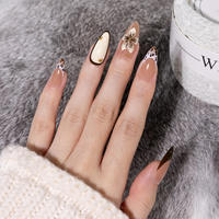 Faux ongles de luxe en ABS, effet salon, semi-artisanaux, à paillettes, couvrance totale, courts, 24 pièces, vente en gros