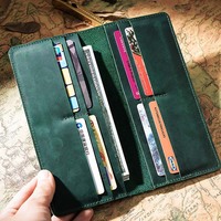 Dompet Kulit Sapi Asli Buatan Tangan Eropa Amerika Retro Crazy Horse, Model Terbuka Panjang, Lapisan Atas Kulit Sapi, Anti RFID, Portabel untuk Wanita