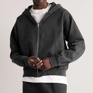 Boxy Zip up Y2k Men Hoodie Distressed Organic Cotton Pullover Full Zip Hoodie Custom 500 Gsm Heavyweight Zip Hoodie Manufacturer - Product Image 4