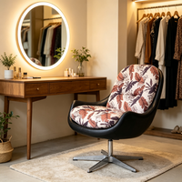 Fauteuil pivotant moderne à imprimé feuilles, cadre noir, coussin en tissu capitonné amovible, rotation à 360°, bois, salon