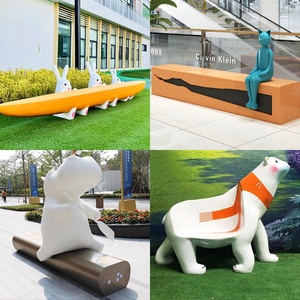 Banc de loisirs extérieur en fibre de verre pour centre commercial, sculpture animale, chaise lapin créative, pour espace de repos public, sur mesure - Product Image 3