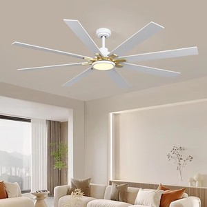 พัดลมเพดานดีไซน์หรูหราทันสมัยขนาด 72 นิ้ว พร้อมไฟ LED 8 ใบพัดไม้ มอเตอร์ BLDC 50W ชุดไฟสีขาวทอง สำหรับห้องนั่งเล่น รับประกัน 10 ปี - Product Image 5
