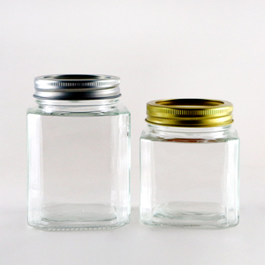 Vente en <span class=keywords><strong>gros</strong></span> 250 380 Pot de stockage de confiture de nourriture au miel en verre octogonal à grande bouche large de 500 ml Pot en verre de 16 oz avec couvercles dorés - Product Image 2
