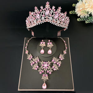 Orecchini a corona di cristallo rosa da sposa di moda di alta qualità Set principessa royal pettine diademi gioielli testa di nozze sposa corona set - Product Image 4