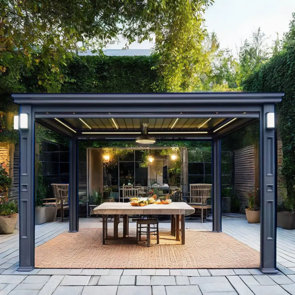 Pérgola de alumínio para exterior à prova d'água, telhado com persianas, gazebo de metal motorizado, bioclimático, jardim