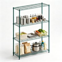 Étagère métallique robuste à 4 niveaux en époxy vert pour cuisine commerciale, rangement de cuisine, utilisation en restauration