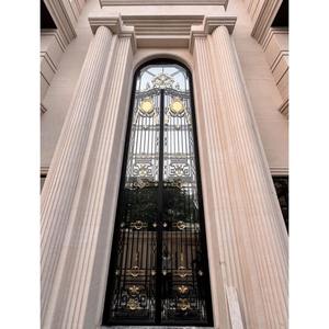 Porte d'entrée principale moderne à double hauteur avec accents en laiton et panneaux en verre, portail de villa de luxe, portail de sécurité extérieur design - Product Image 4