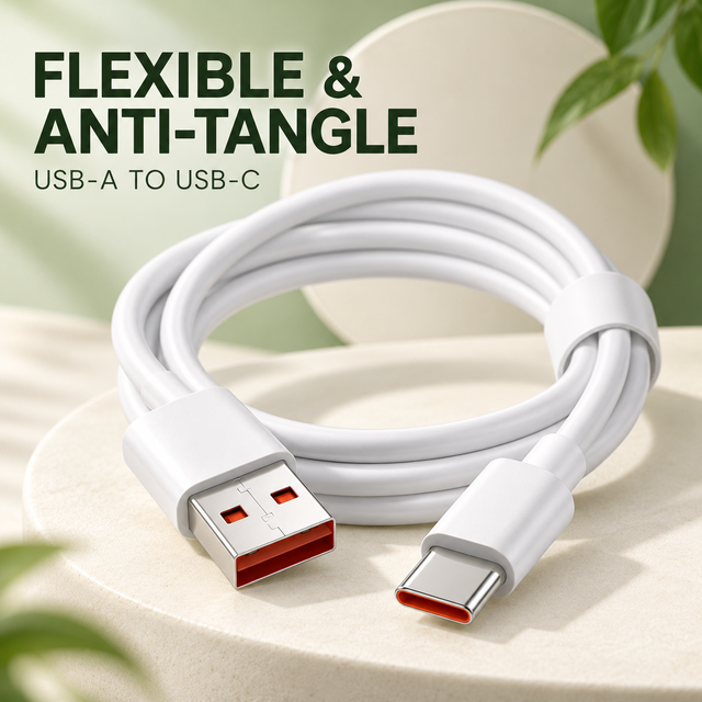 Flexible Anti-Tangle USB-A to USB-C Charging Data Cable Easy Storage Travel Replacement Cord Wholesale