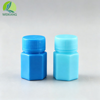 Flacon hexagonal en PEHD de 15 ml, vide, pour médicaments solides, comprimés, capsules et poudres