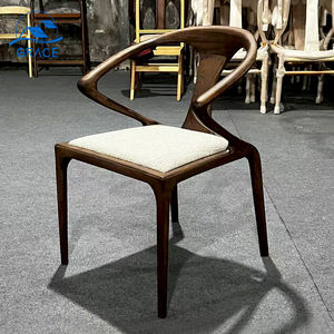 Silla de Comedor de Diseño Original Vintage de Lujo con Marco de Madera Color Nogal, Asiento de Tela y Cuero PU para el Hogar - Product Image 3