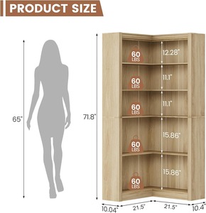 Fornitore di fabbrica all'ingrosso pesante libreria ad angolo a 5 livelli 71.8 ''alto a forma di L scaffale in legno stile fattoria di stoccaggio