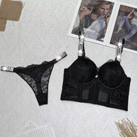 Ensemble de lingerie sexy transparent en dentelle tissée Victoria's, soutien-gorge respirant à volants, culotte brodée discrète pour femme