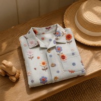 Tissu imprimé en rayonne 3068, 147 cm, 110 g/m², motif visage souriant et fleurs, tissu en viscose tissé pour robe d'été et vêtements pour enfants