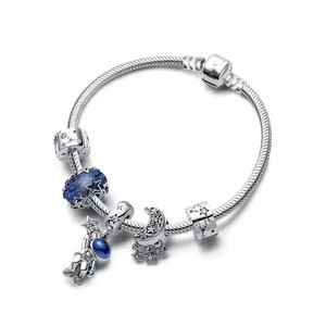 Pulsera Original de Plata 925 de Alta Calidad con Dijes de Astronauta Recogiendo Estrellas, Cuentos de Hadas y Cadena de Serpiente, Estilo Punk Infantil - Product Image 4