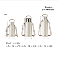 Bouteille Thermique Thermos en Acier Inoxydable avec Poignée et Sangle Double Isolation Antidérapante et Hermétique pour Voyage, Randonnée, Sports,