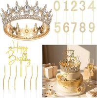 Juego de Adornos para Pastel con Corona de Cristal, Números de 0 a 9 con Pedrería, Vela Ondulada de Feliz Cumpleaños, Artículos para Fiestas de 16 y 18 Años