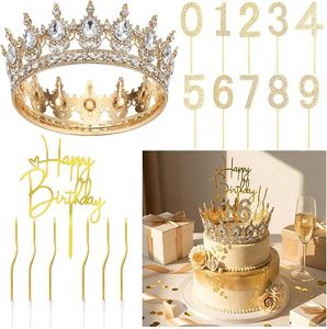 Kristal Taçlı Pasta Süsü Seti Rhinestone Rakamlar 0-9 Mutlu Yıllar Dalgalı Mum 18. 16. Yaş Günü Parti Malzemeleri - Product Image 5