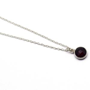 Natural Garnet 15mm Princess Cut Round Briolette Gemstone Rhodium Plated 925 Sterling Silver Minimalist Wedding <b>Chain</b> Necklace - Product Image 4
