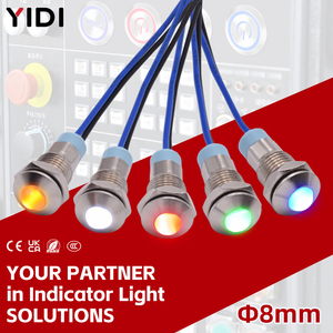 YIDI 8mm Metalen Bolle Kop Indicatorlampje met Kabel, Rood/Groen/Blauw/Geel/Wit LED Signaallamp IP44 <span class=keywords><strong>3</strong></span>-24V voor Auto - Product Image 1